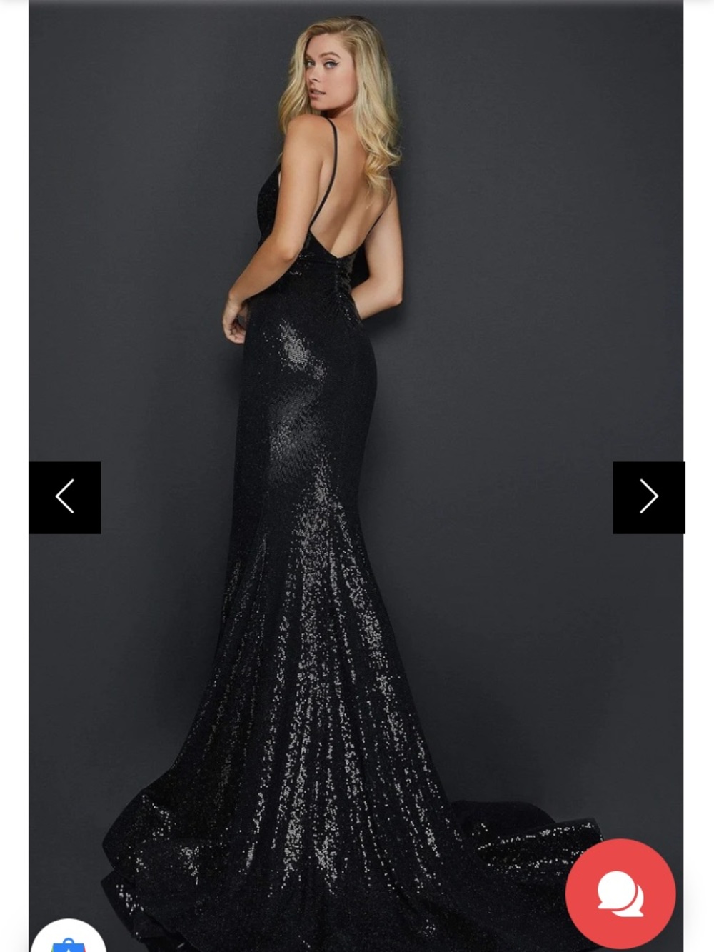 Terani Couture Black Sequin Backless High-Low Evening Gown